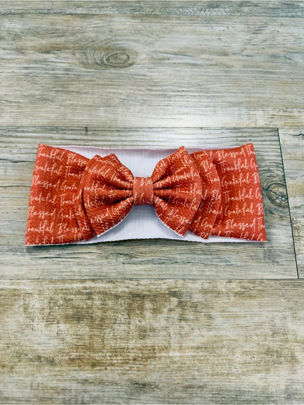 Baby Girl Orange Thanksgiving Print Big Headband Bow